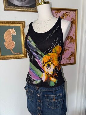 Vintage Y2K Black Tinker Bell Graphic Tank Top
